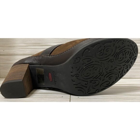 Clarks Artisan Brown Leather Heeled Mules 7.5M Platform Shoes 2" Chunky - Picture 6 of 11